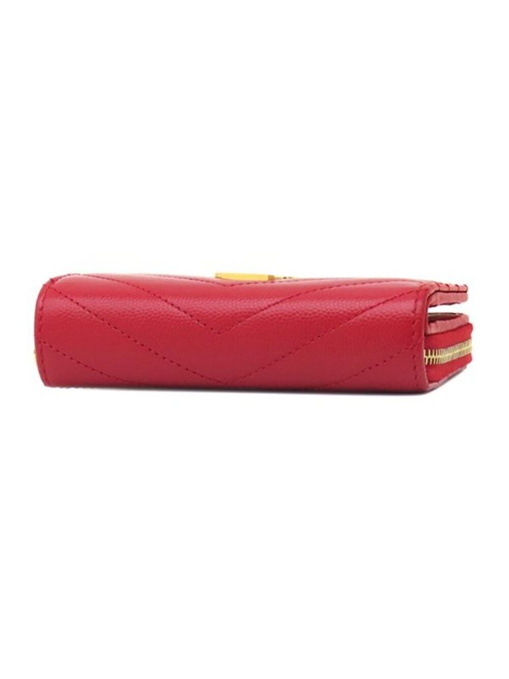 Saint Laurent Bifold Wallet Cassandra Stitch Compact Zip Leather Red Gold - Picture 3 of 13